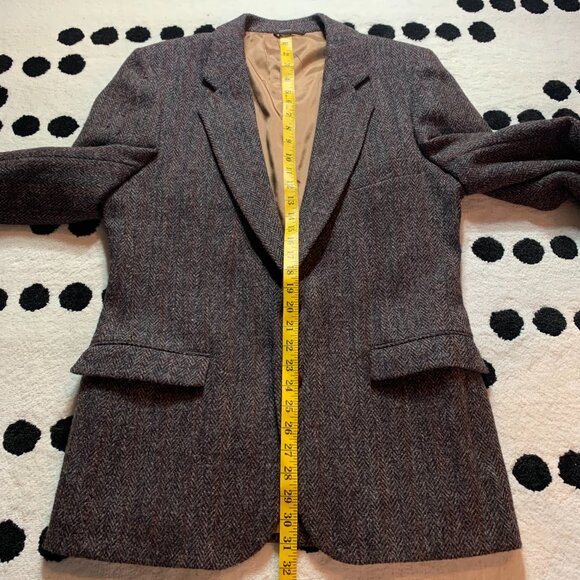 Vintage 90s Harris Tweed Blazer Brown Herringbone Wool Two Button Sport Coat - Picture 14 of 15